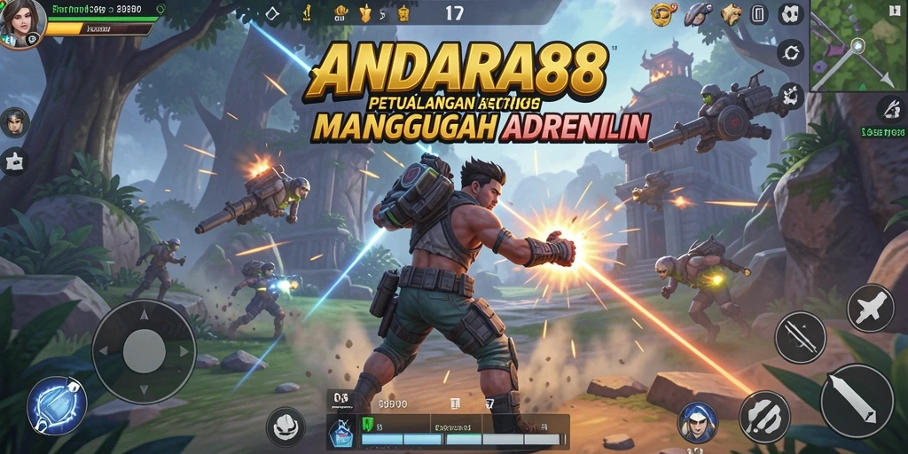 Tampilan menarik gameplay action ANDARA88 dengan karakter dan senjata menarik.