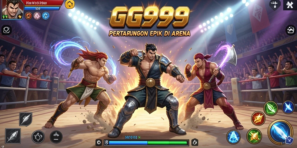 Tangkapan layar dari gameplay GG999 yang menampilkan pertarungan yang seru.