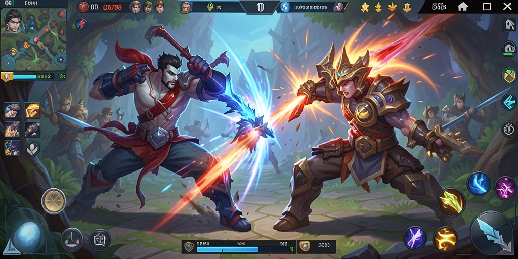 Gameplay seru dengan aksi pertarungan tim di arena MOBA.