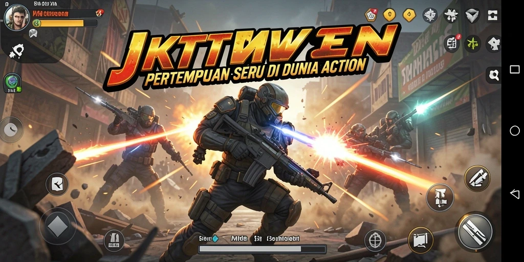 Tangkapan layar utama JKTWIN yang menunjukkan aksi pertempuran yang seru.