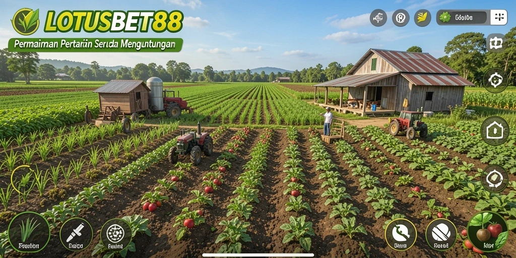 Tangkapan layar LOTUSBET88 menampilkan gameplay pertanian yang menarik dan penuh warna.