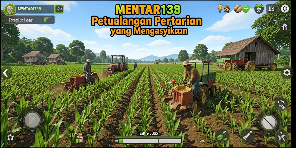 Tampilan gameplay MENTARI138 dengan kebun yang hijau dan hewan ternak.