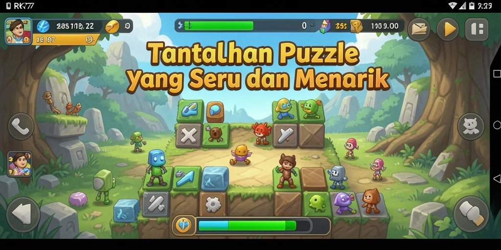 Screenshot utama RK77 menampilkan gameplay seru saat menyusun puzzle.